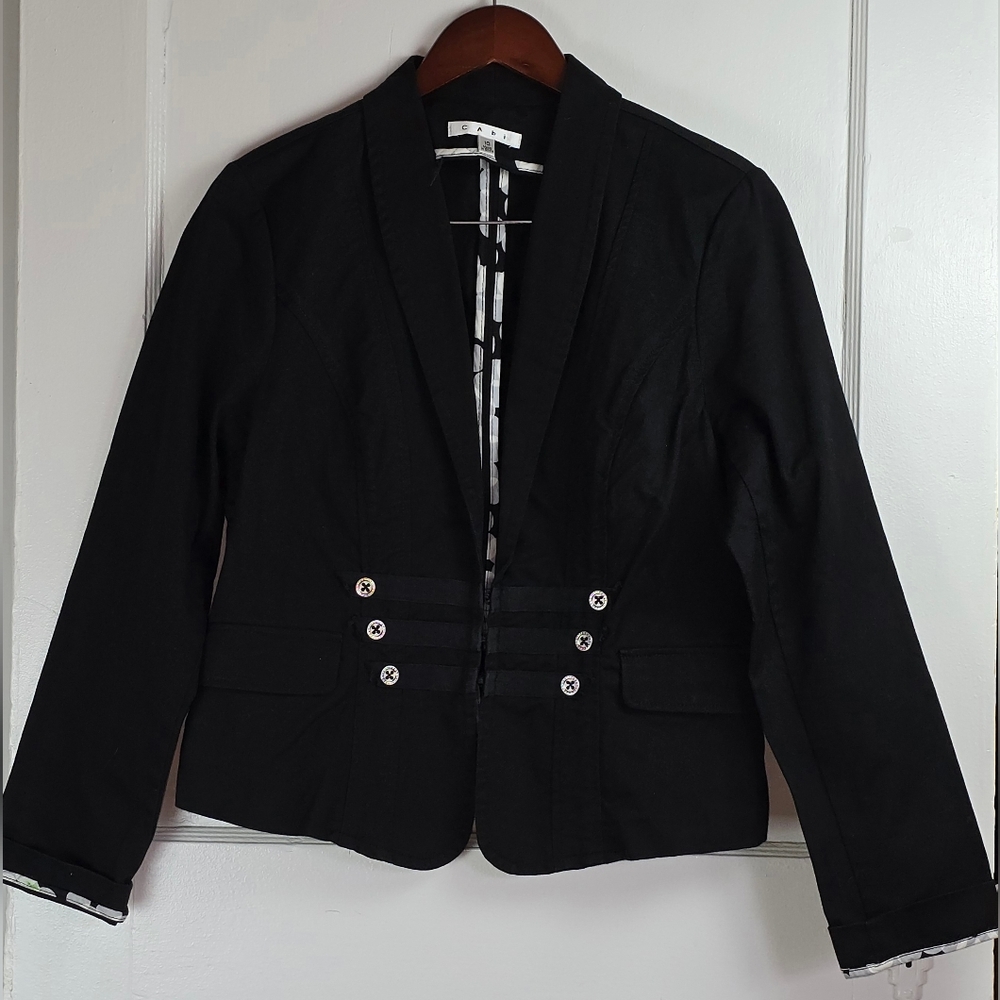 Cabi Black Cotton Twill Retro Military Jacket  Size 10